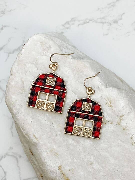 Prep Obsessed Wholesale - Red Buffalo Check Barn Dangle Earrings