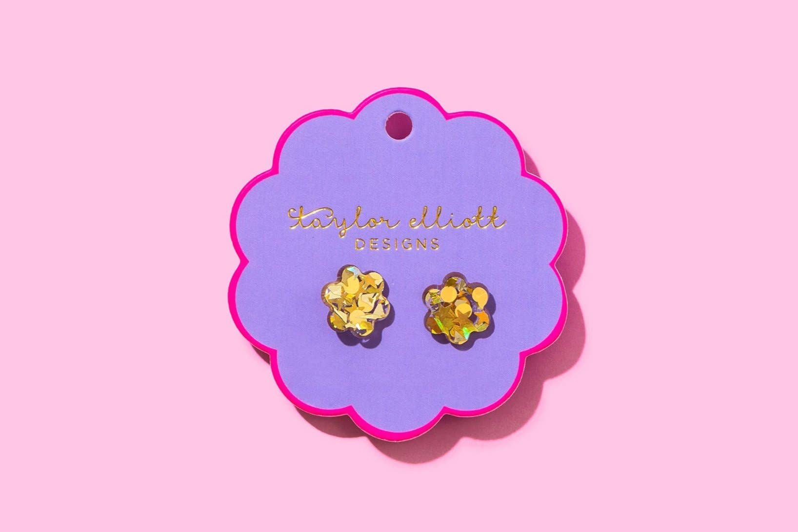 Taylor Elliott Designs - Stud Earrings - Acrylic Flowers - Gold Confetti