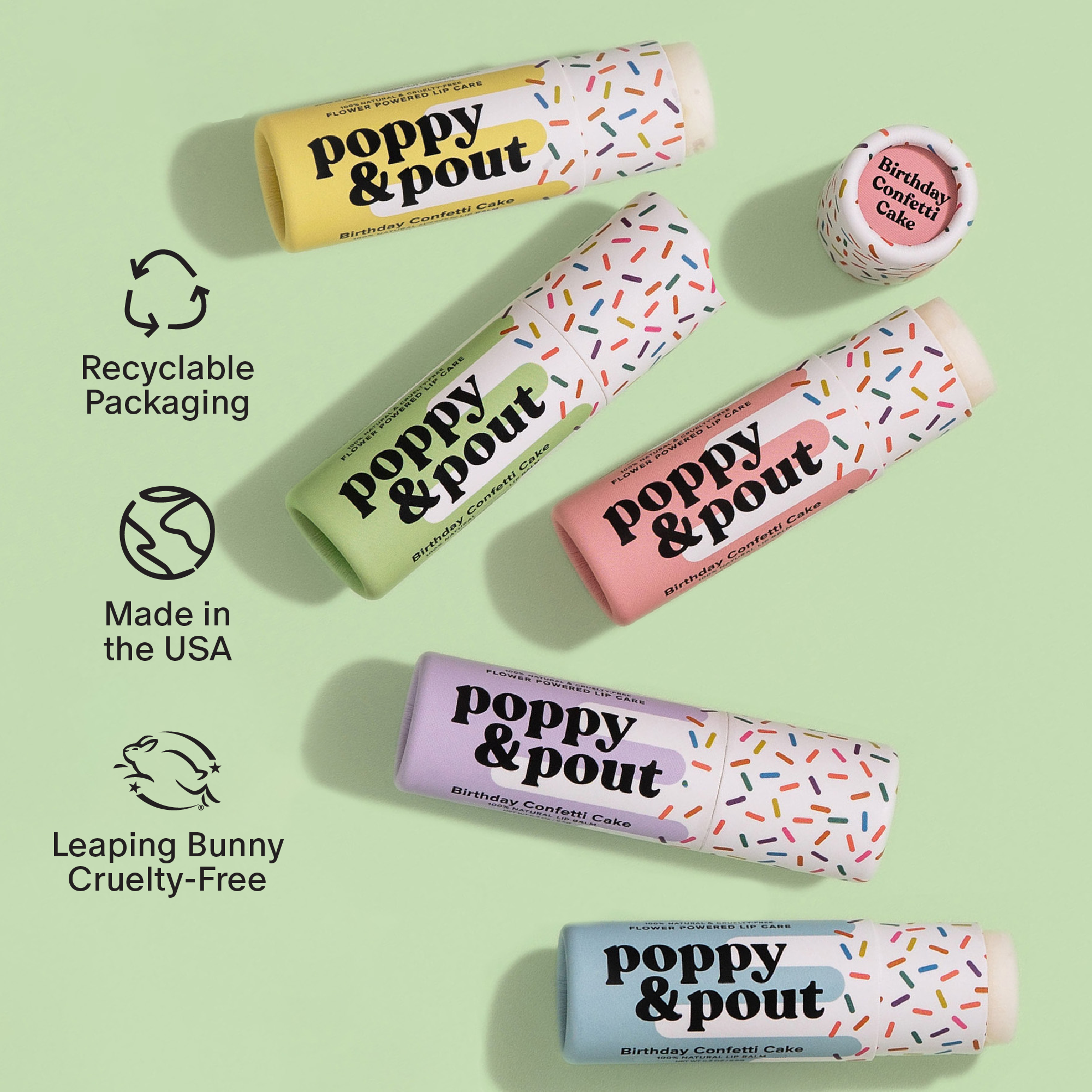 Poppy & Pout - Lip Balm, Birthday Confetti Cake, Yellow