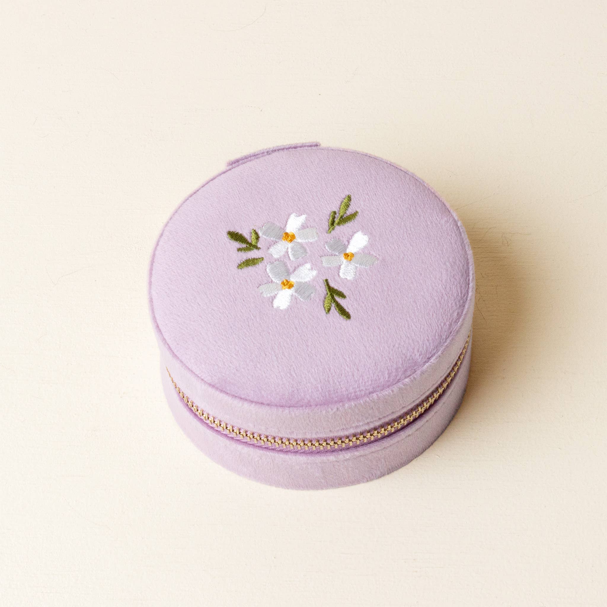 The Darling Effect - Round Velvet Jewelry Case-Floral Lilac