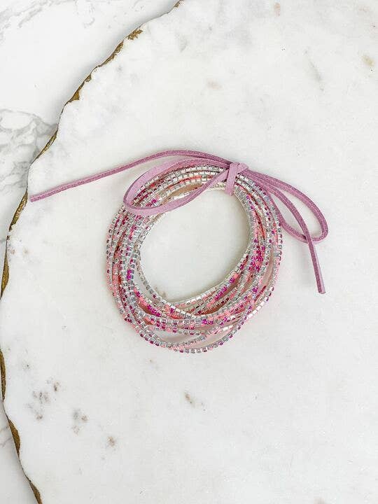 Prep Obsessed Wholesale - Glitzy Stretch Bracelet Stack - Pink