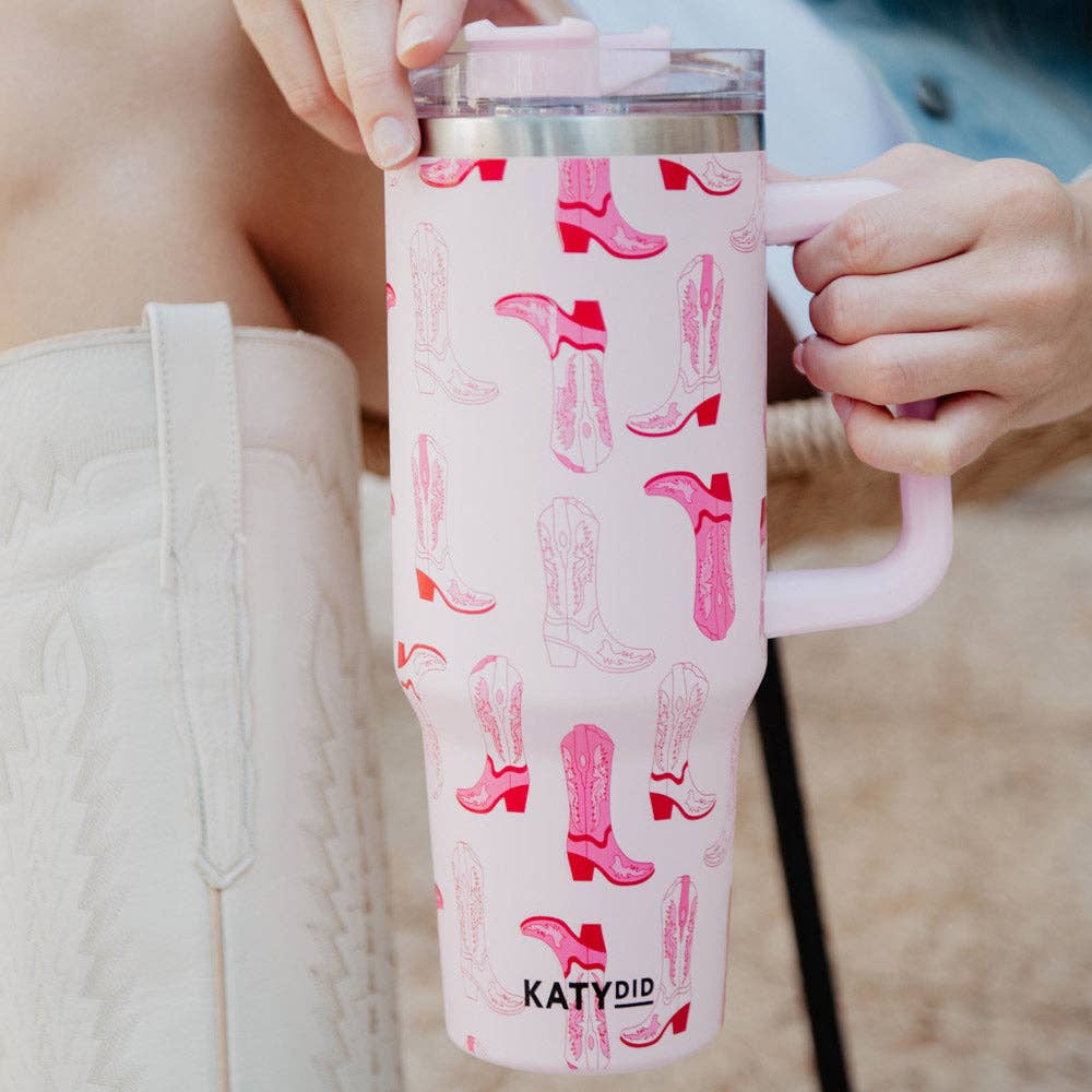 Katydid - Light Pink Western Boots Tumbler Cup w/ Handle