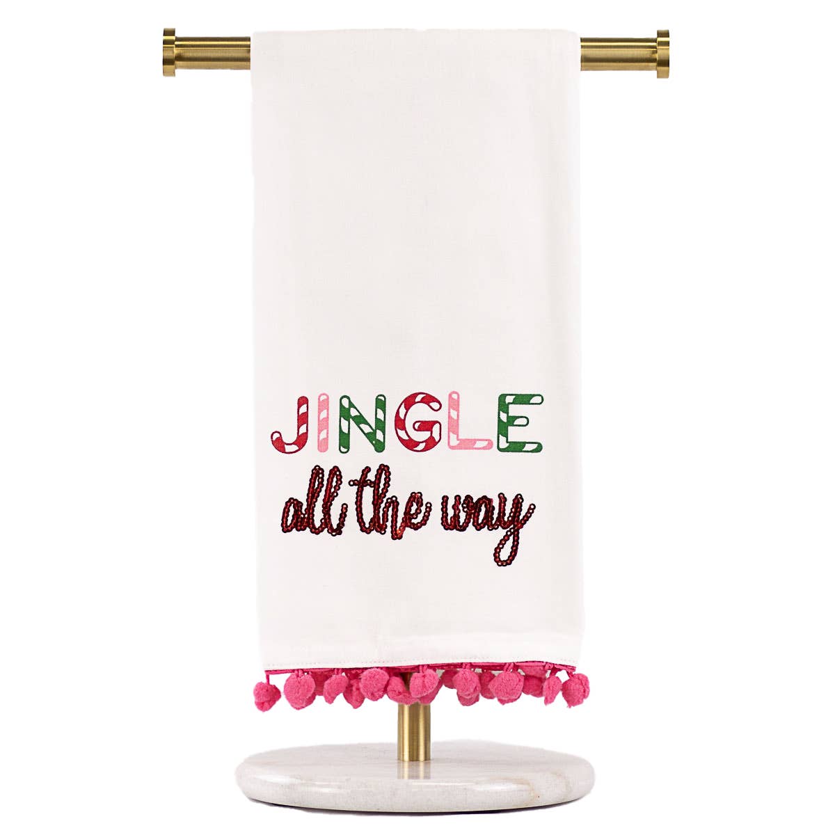 The Royal Standard - Jingle All The Way Pom Pom Hand Towel   White/Pink/Green/Red   20x28