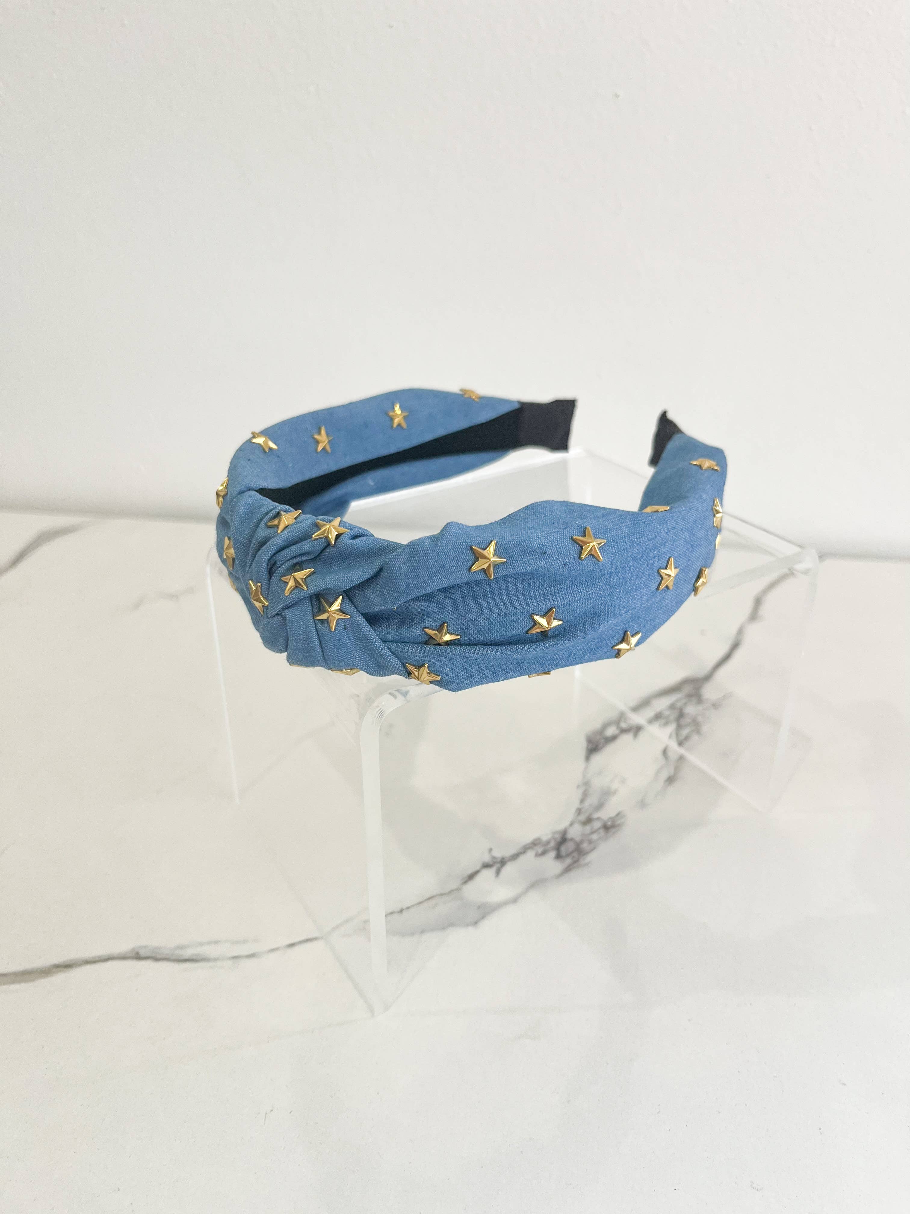 Nash Grey - Star Studded Blue Denim Headband
