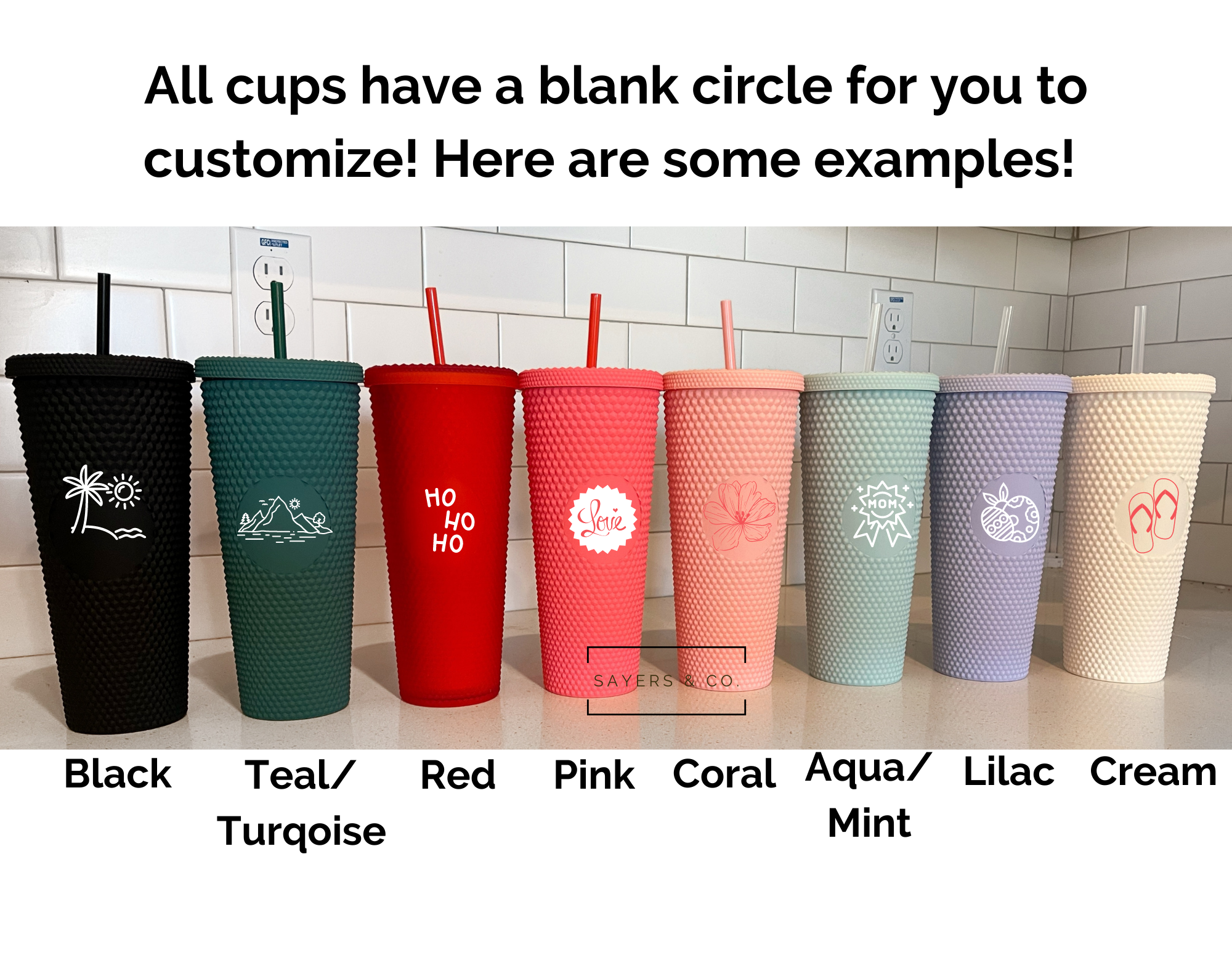 Sayers & Co. - Matte & Glossy Studded 24oz Screw Top Tumbler, Double Walled