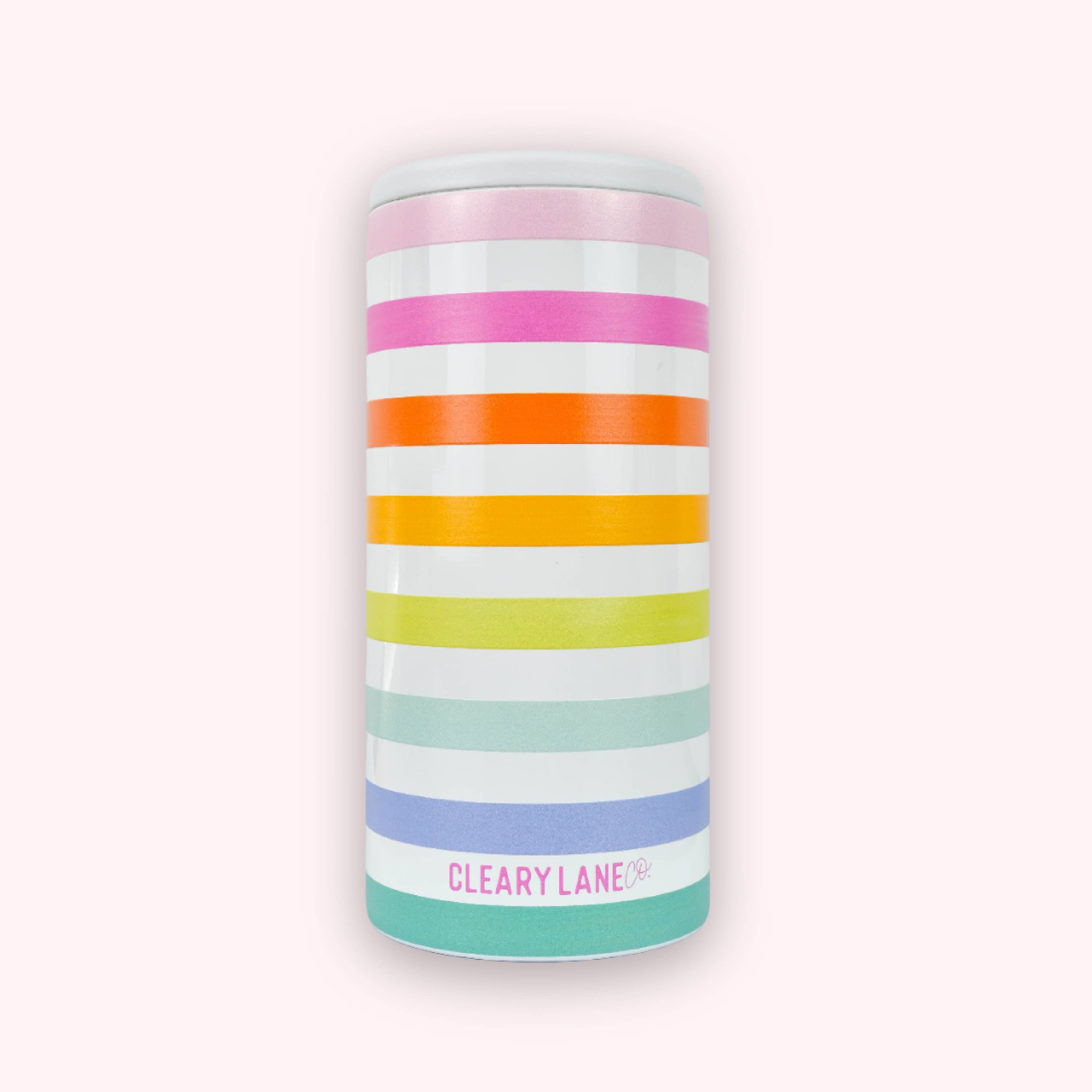 Cleary Lane - 12oz Skinny Can Coolers | White Rainbow Stripes