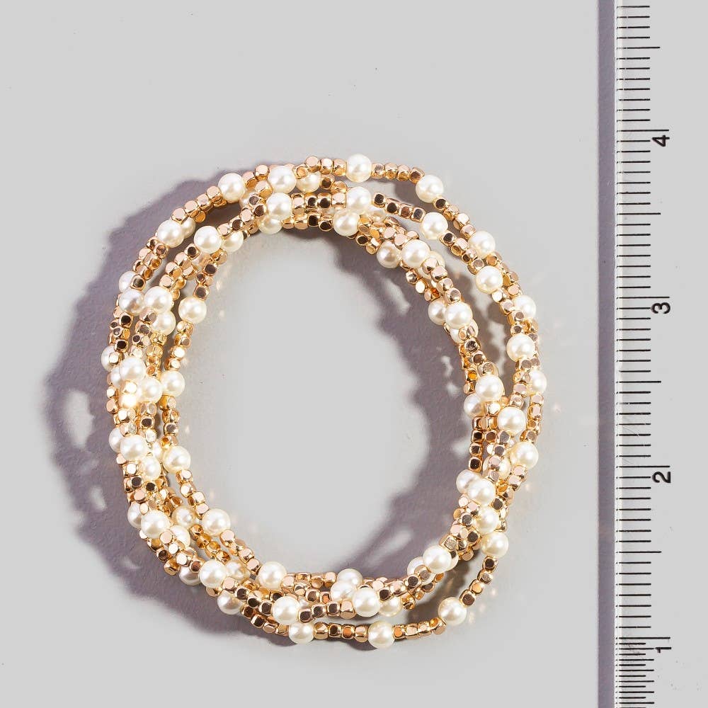 Anarchy Street - Pearl Gold Cube Bead Stretch Bracelet Set