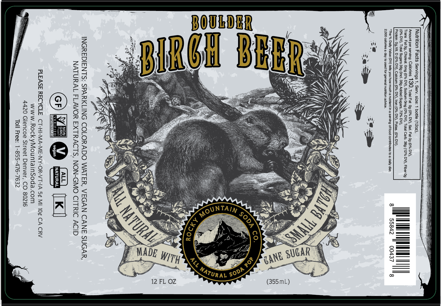 Rocky Mountain Soda - Boulder Birch Beer Soda Pop (BOTTLES ONLY)