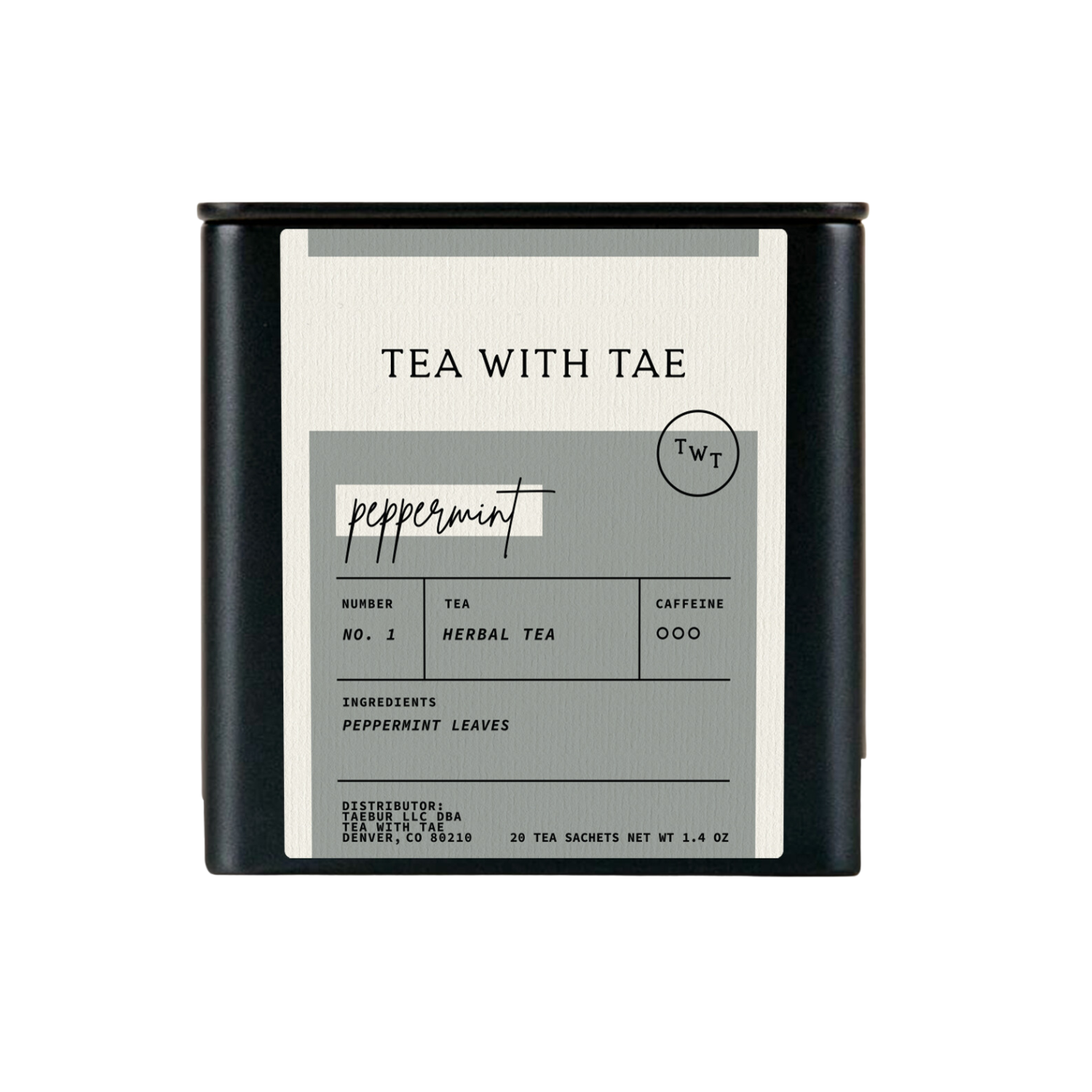 Tea with Tae - Peppermint Herbal Minty Tea Gift Tin (20 tea bags)