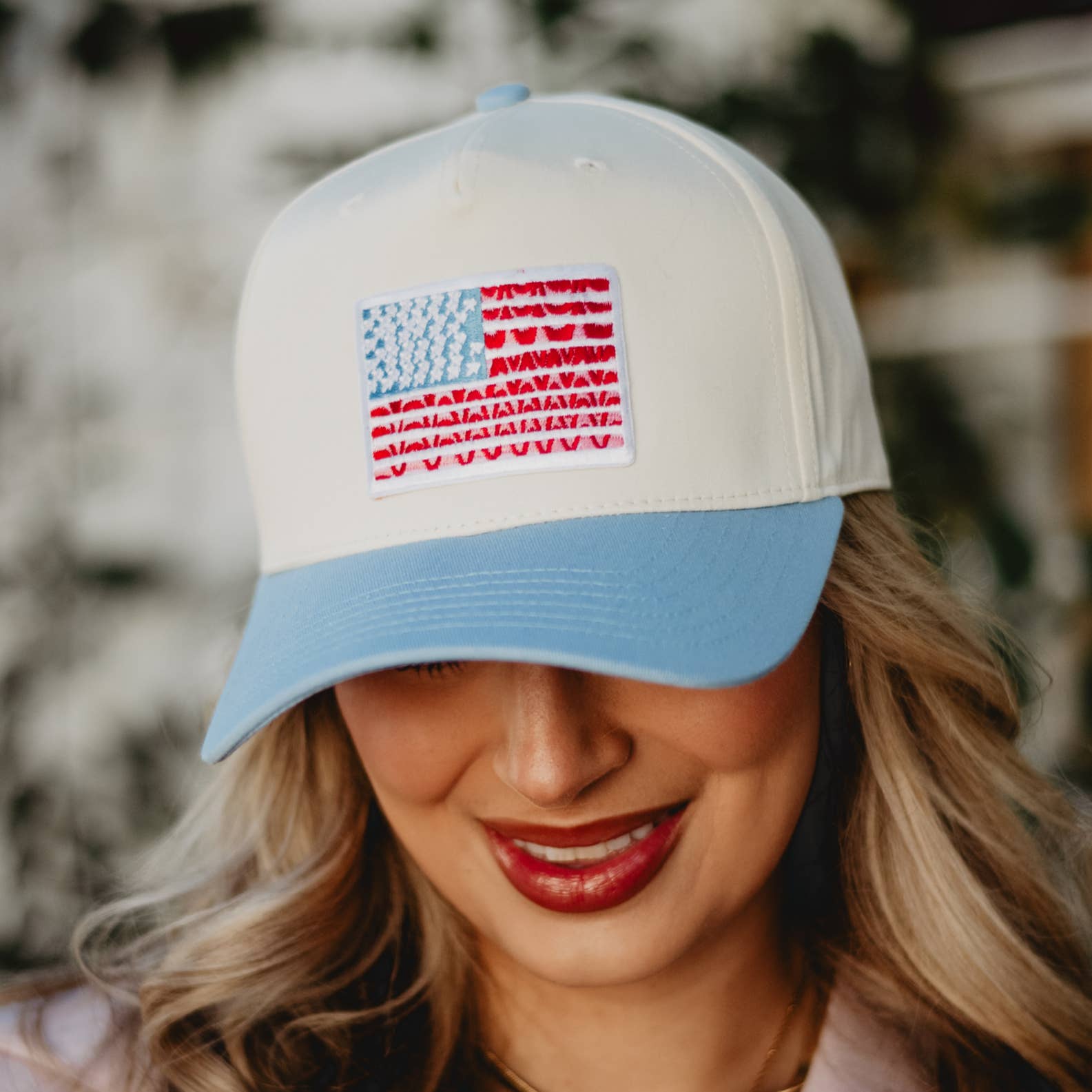 Katydid - American Flag Two-Toned Fitted Hat For Graduation