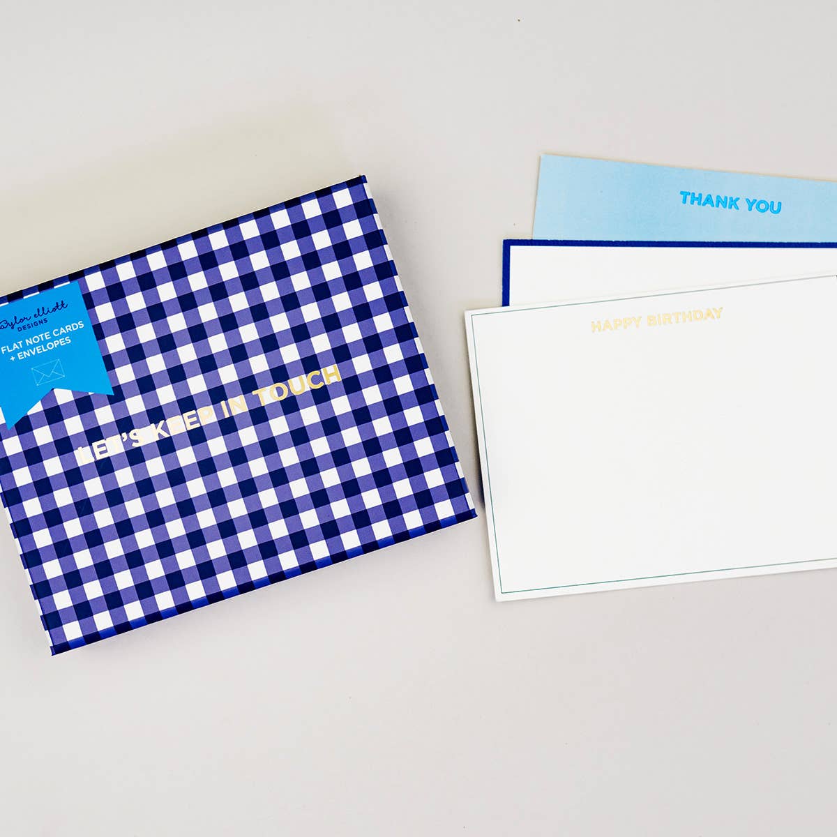 Taylor Elliott Designs - Boxed Greeting Cards - 12 Asst Cards - Stars + Blue Gingham