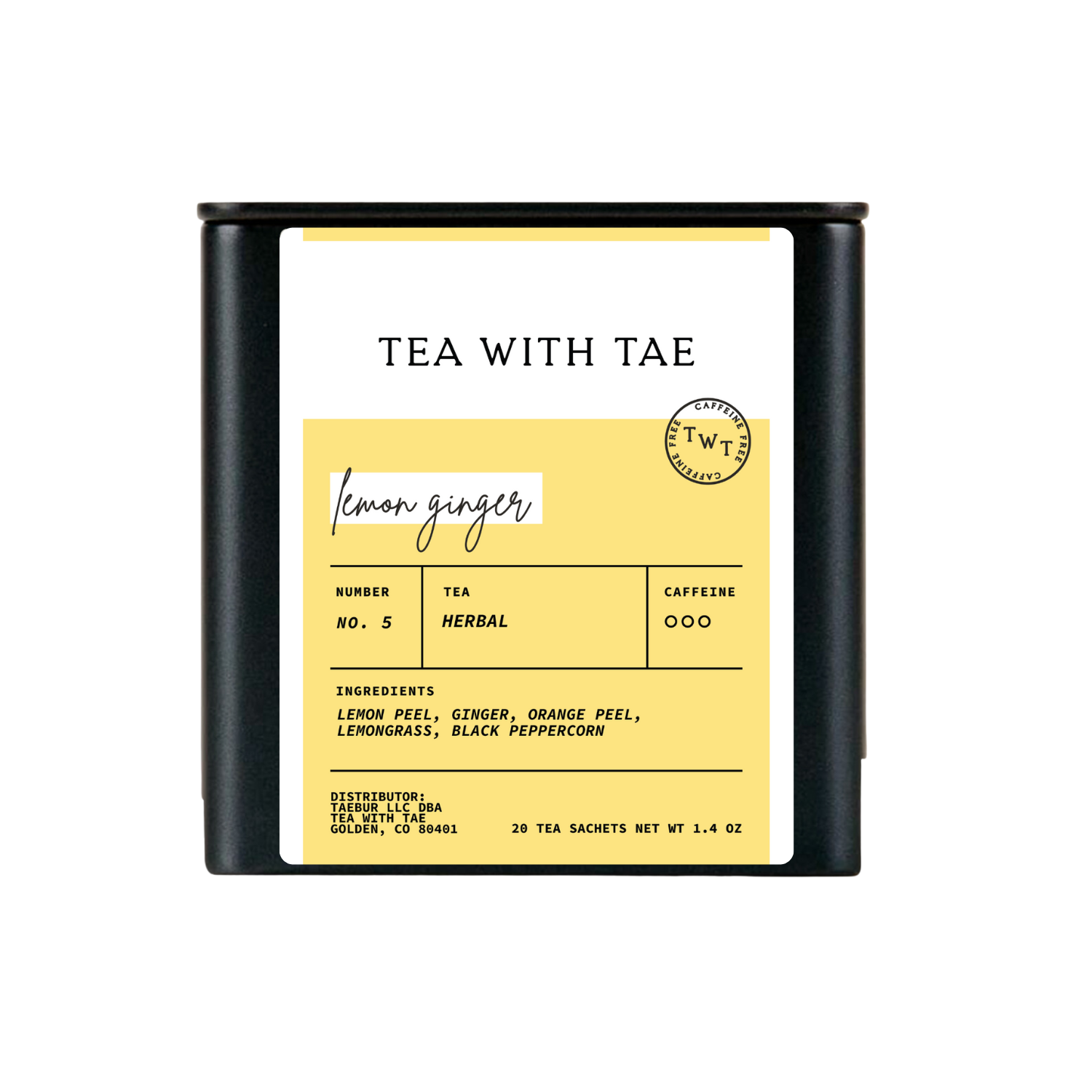 Tea with Tae - Lemon Ginger Herbal Tea Gift Tin (20 tea bags)