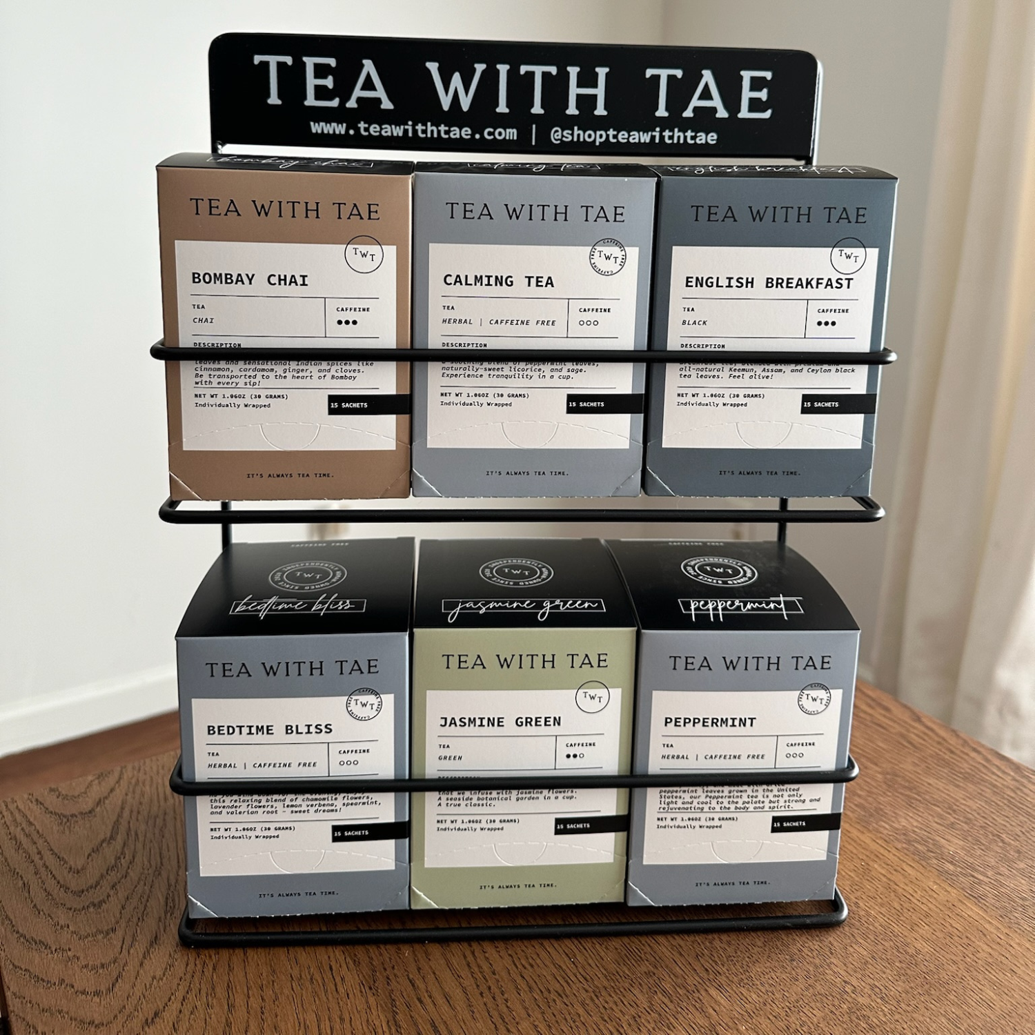 Tea with Tae - Tea Rack Organizer (organize 6 tea boxes, wall mount option)