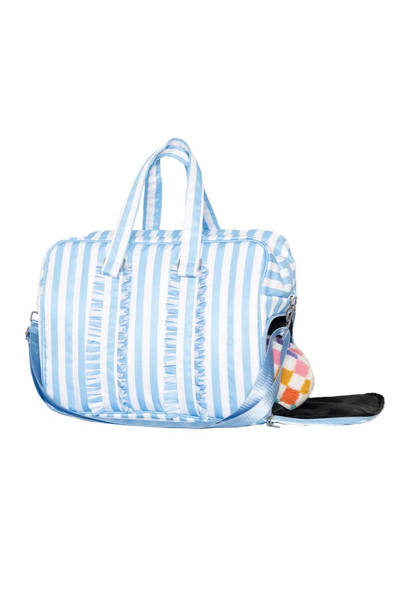 Katydid - Blue Stripe Ruffle Overnight Bag