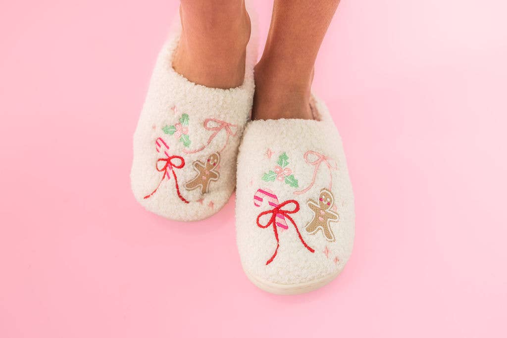 Rock Paper Scissors - Gingerbread Bows - Christmas Sweets Slippers - Adult 4 sizes