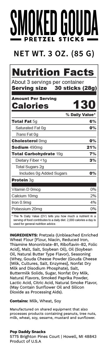 Pop Daddy Snacks - Seasoned Pretzels - 3oz - Smoked Gouda (NEW 12CT)
