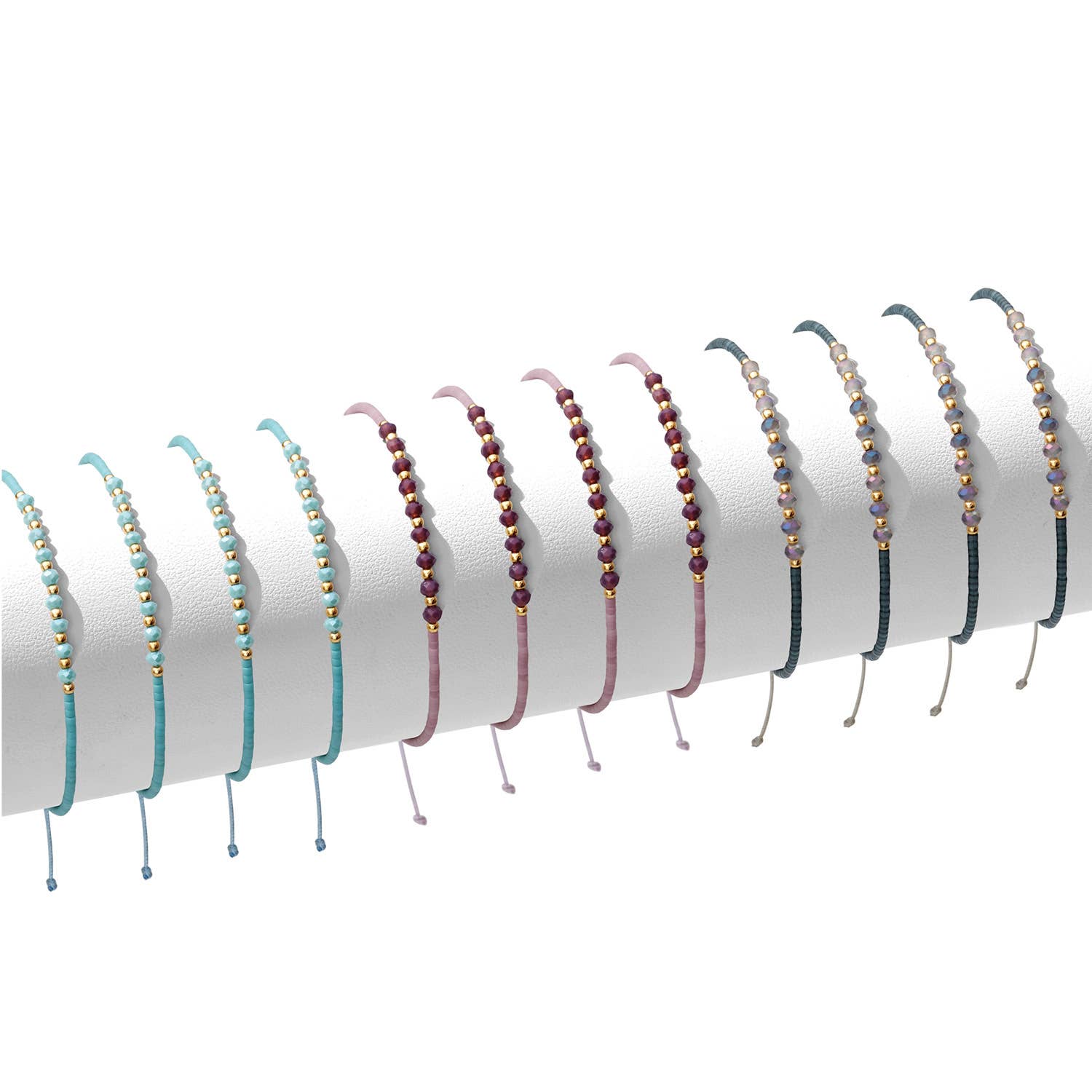 Splendid Iris - Set/12 Adjustable Glitz Accented Miyuki Bracelets, SALE