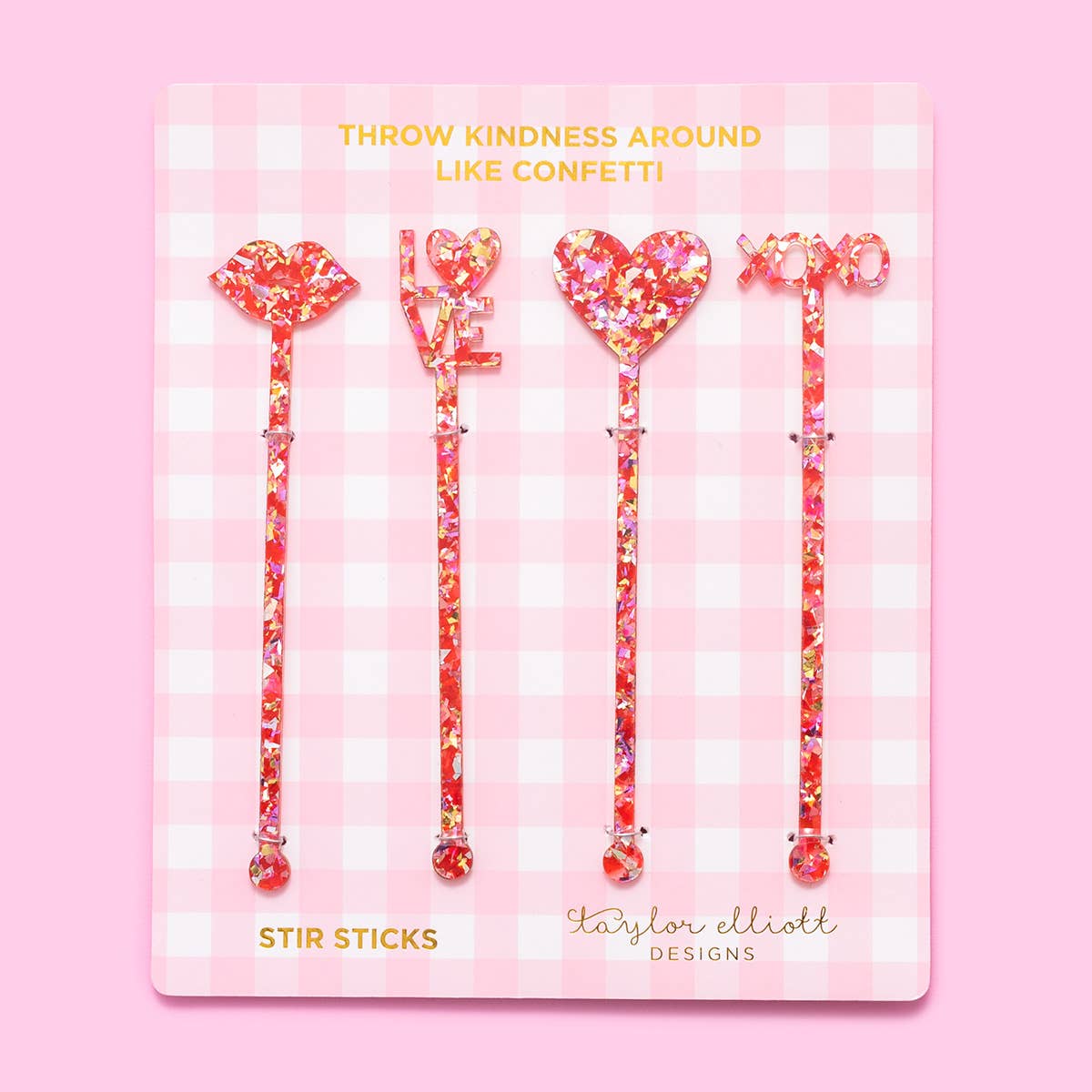 Taylor Elliott Designs - Stir Sticks - Love Asst - Red + Pink Confetti - 4 Piece Set