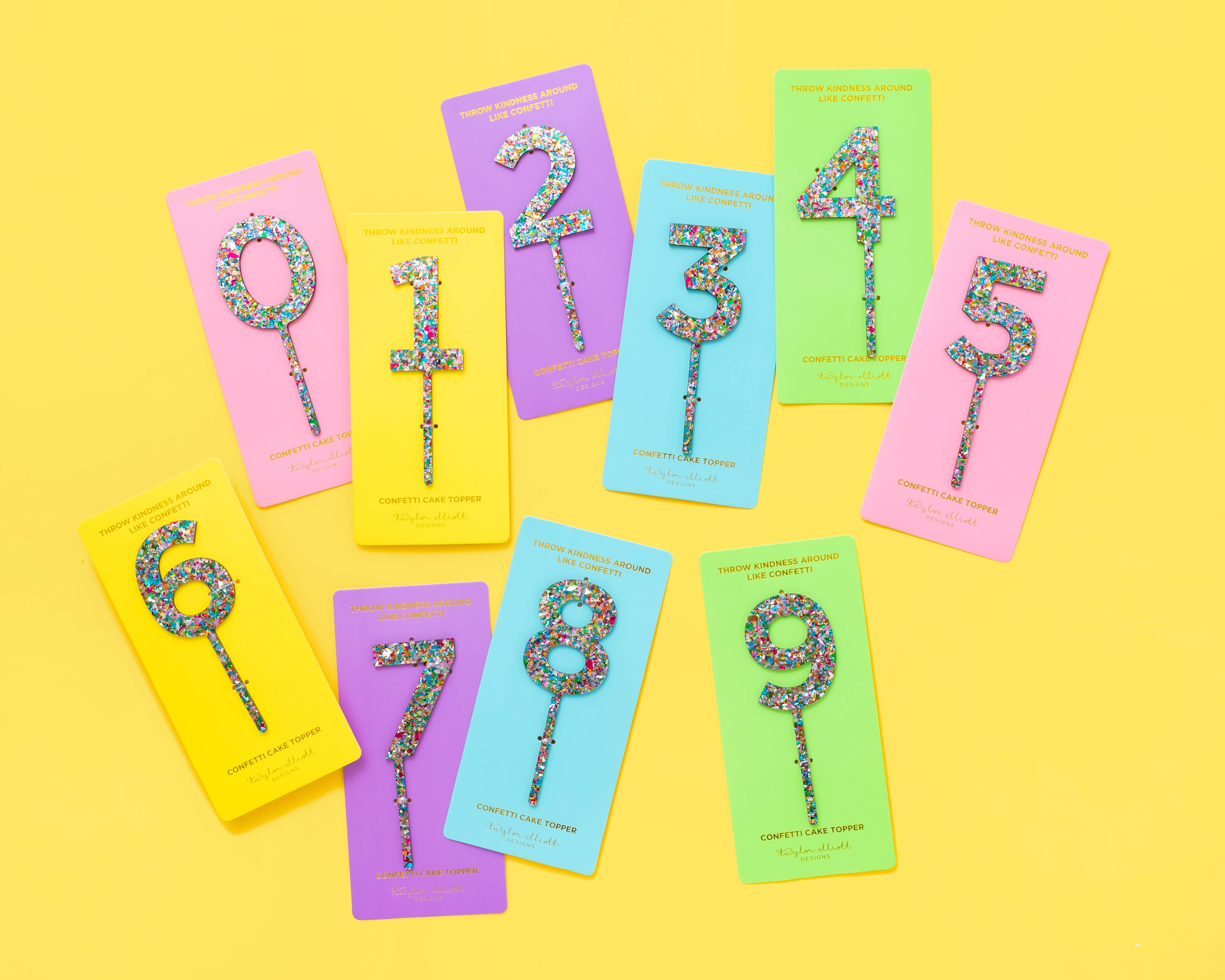 Taylor Elliott Designs - *ON SALE* Cake Toppers - Num 0 - 9 - Colorful Confetti -Each