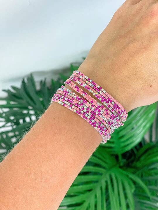 Prep Obsessed Wholesale - Glitzy Stretch Bracelet Stack - Pink
