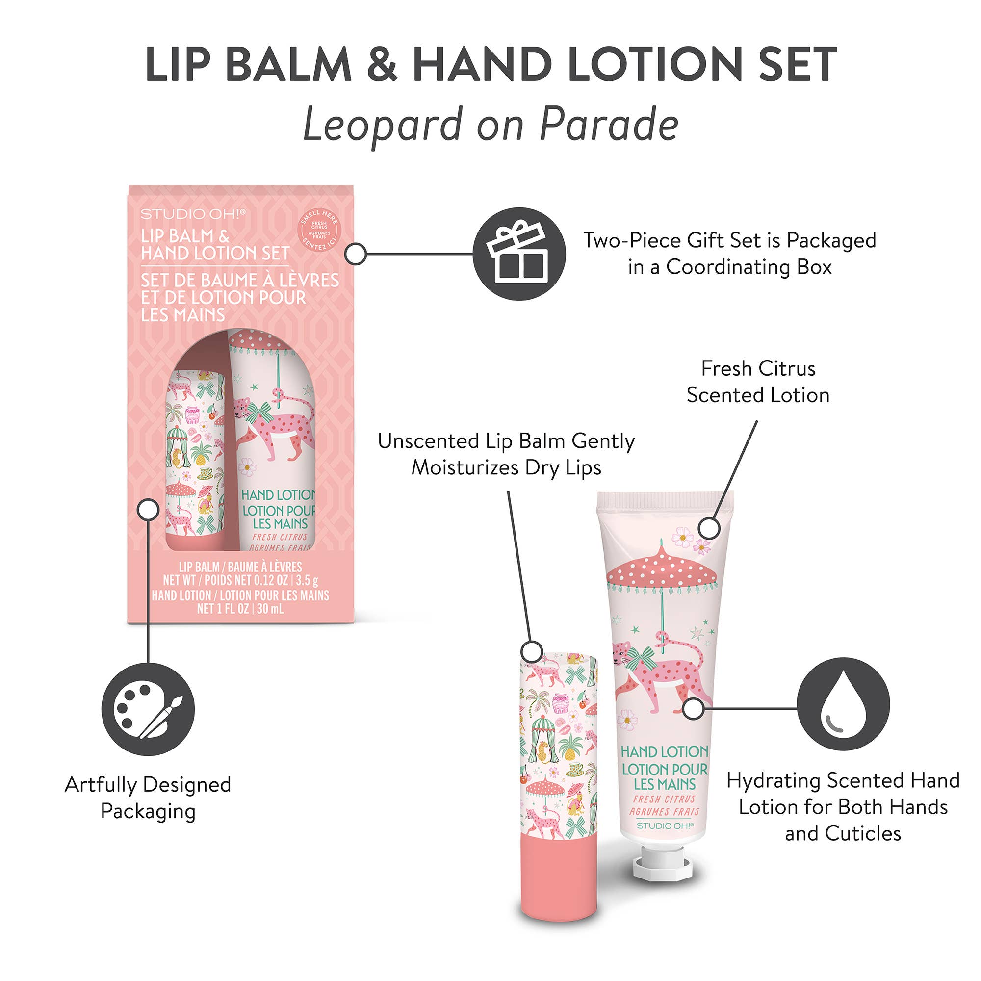 Studio Oh! - Leopard on Parade Lip Balm & Hand Lotion Set
