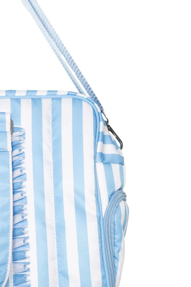 Katydid - Blue Stripe Ruffle Overnight Bag
