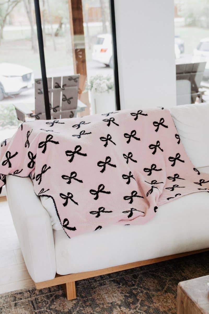 Katydid - Pink and Black Bows Wholesale Throw Blanket