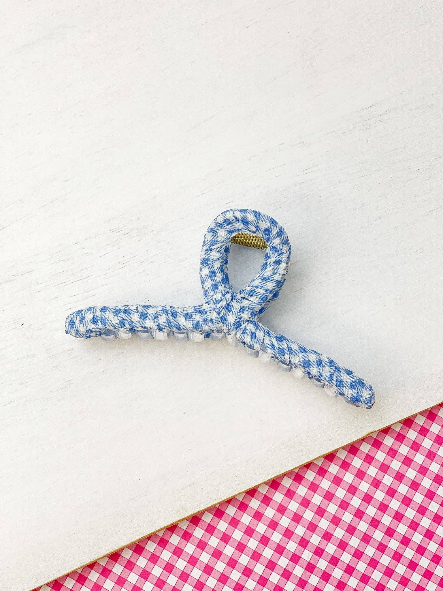 Prep Obsessed Wholesale - Gingham Ribbon Hair Clip - Blue