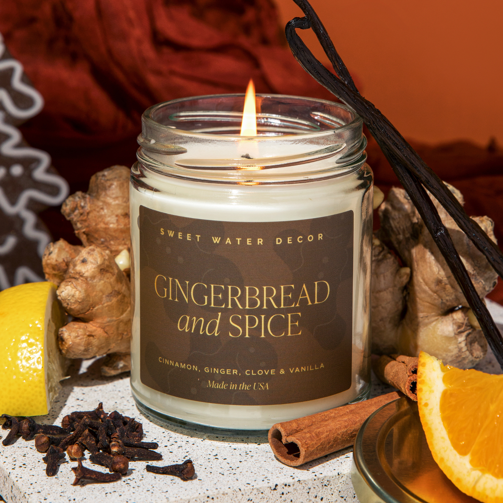Sweet Water Decor - Gingerbread and Spice 9 oz Soy Candle (Gold Foil)- Christmas