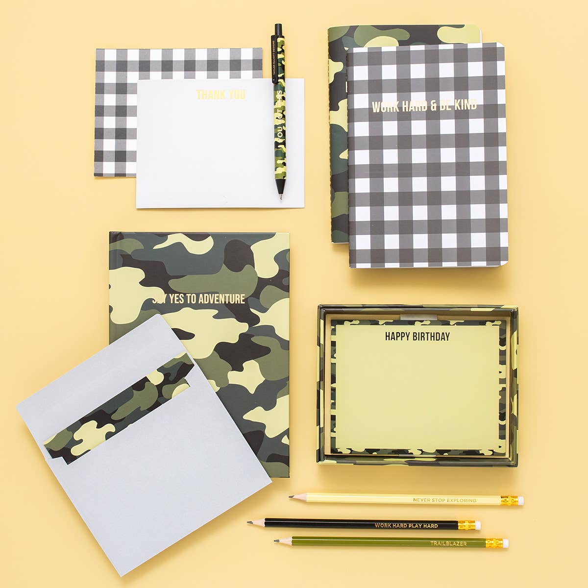 Taylor Elliott Designs - Gel Pen Set - Camouflage + Gray Gingham - 2 Piece Set