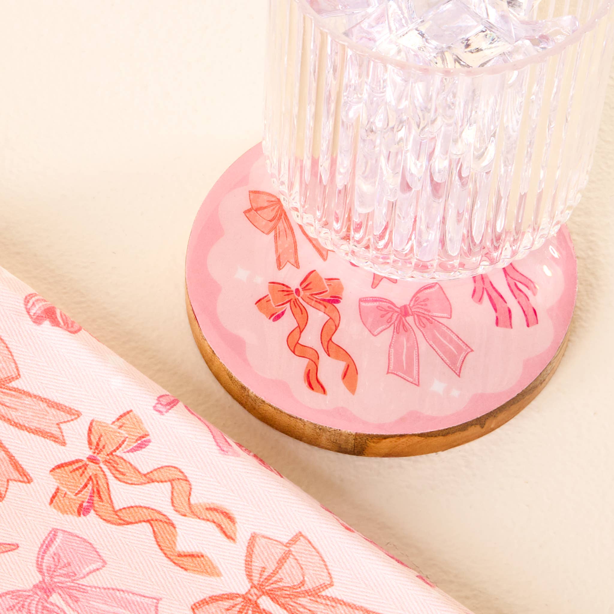 The Darling Effect - Wood Enamel Coaster-Blushing Bows