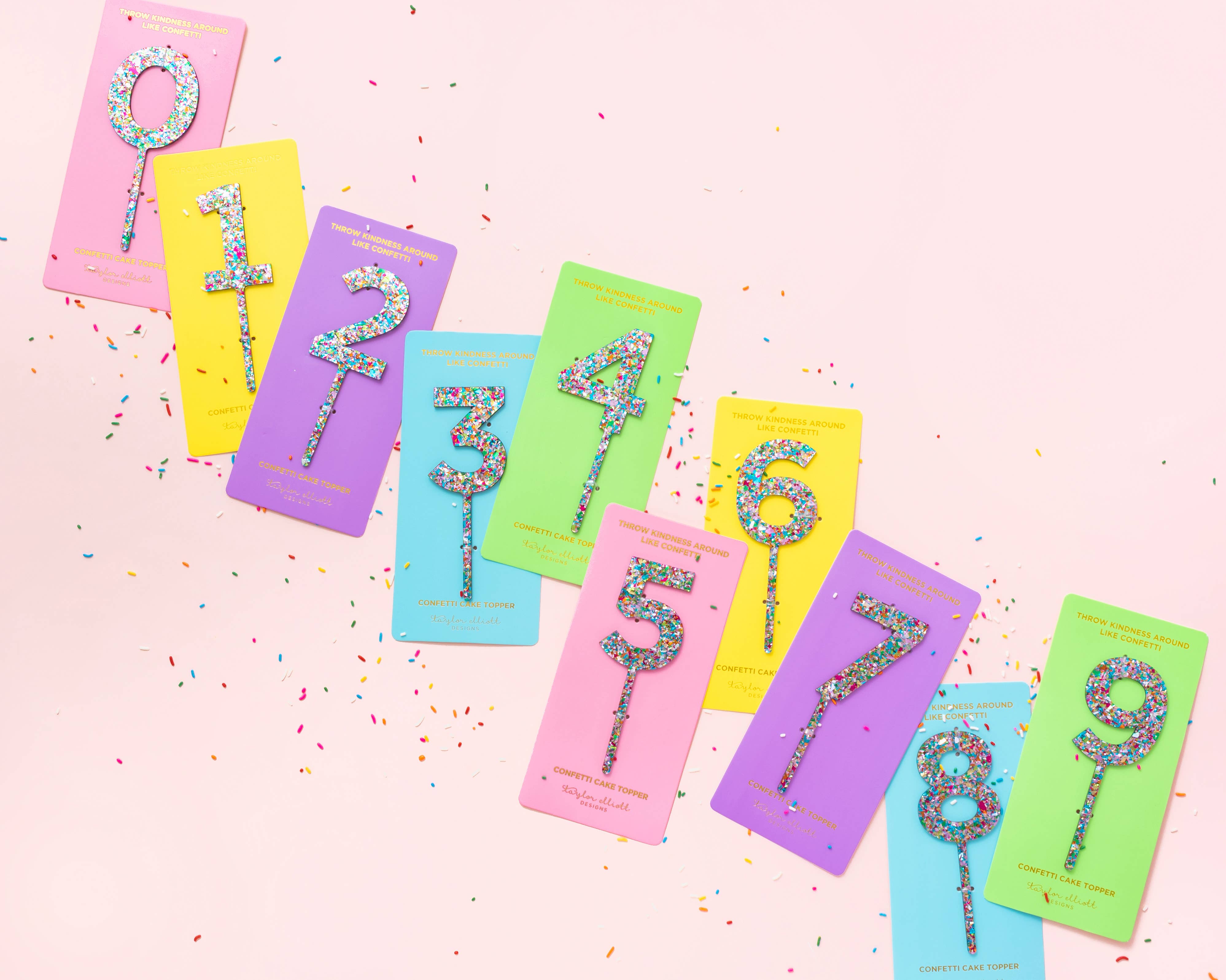 Taylor Elliott Designs - *ON SALE* Cake Toppers - Num 0 - 9 - Colorful Confetti -Each