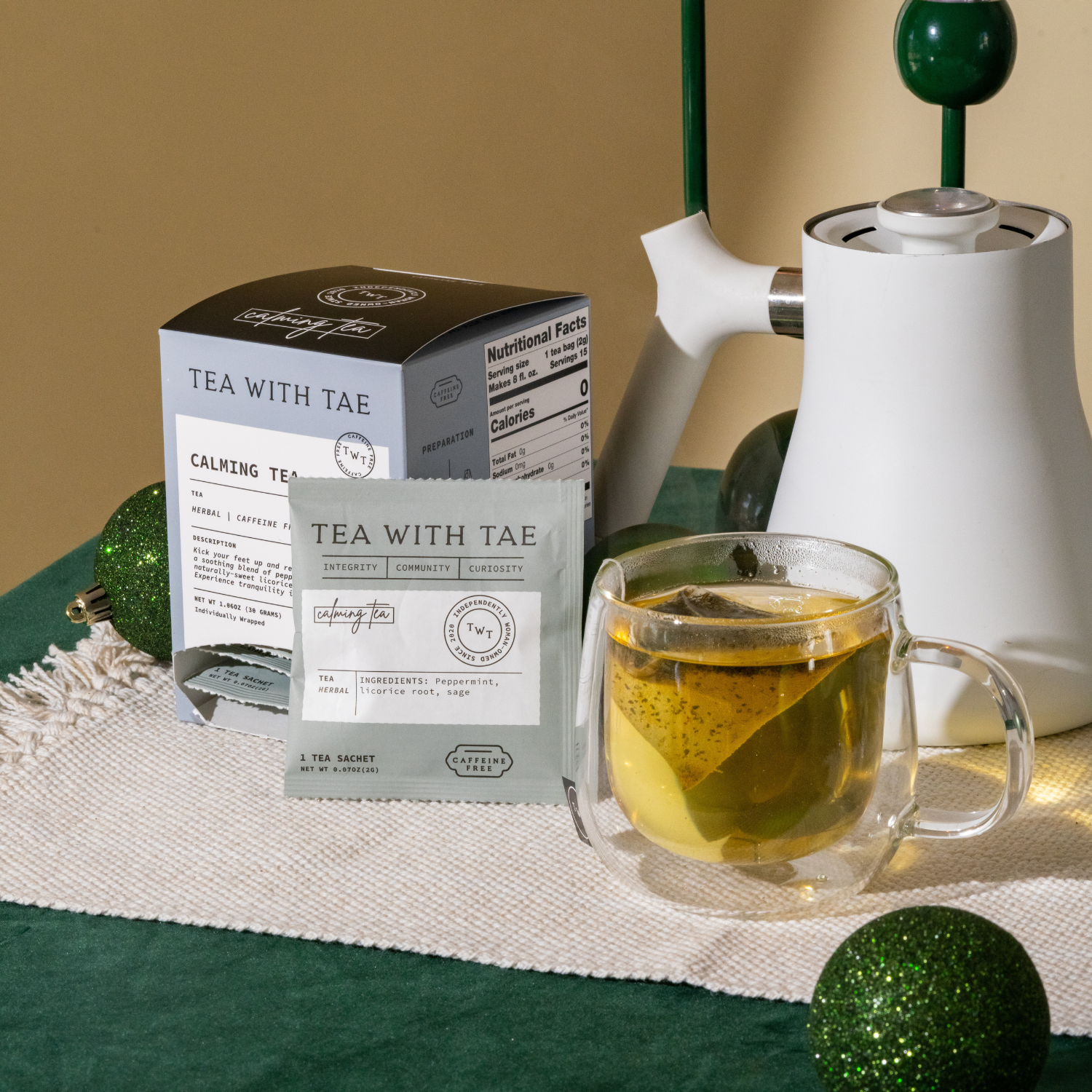 Tea with Tae - Calming Herbal Tea Box (15 wrapped pyramid tea bags)