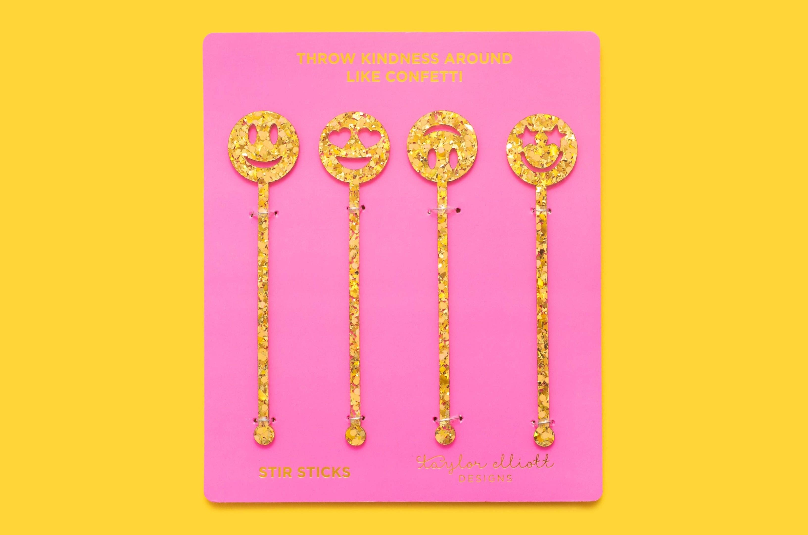 Taylor Elliott Designs - *ON SALE* Stir Stick Set - Smiley - Gold Confetti - 4 Pc Set
