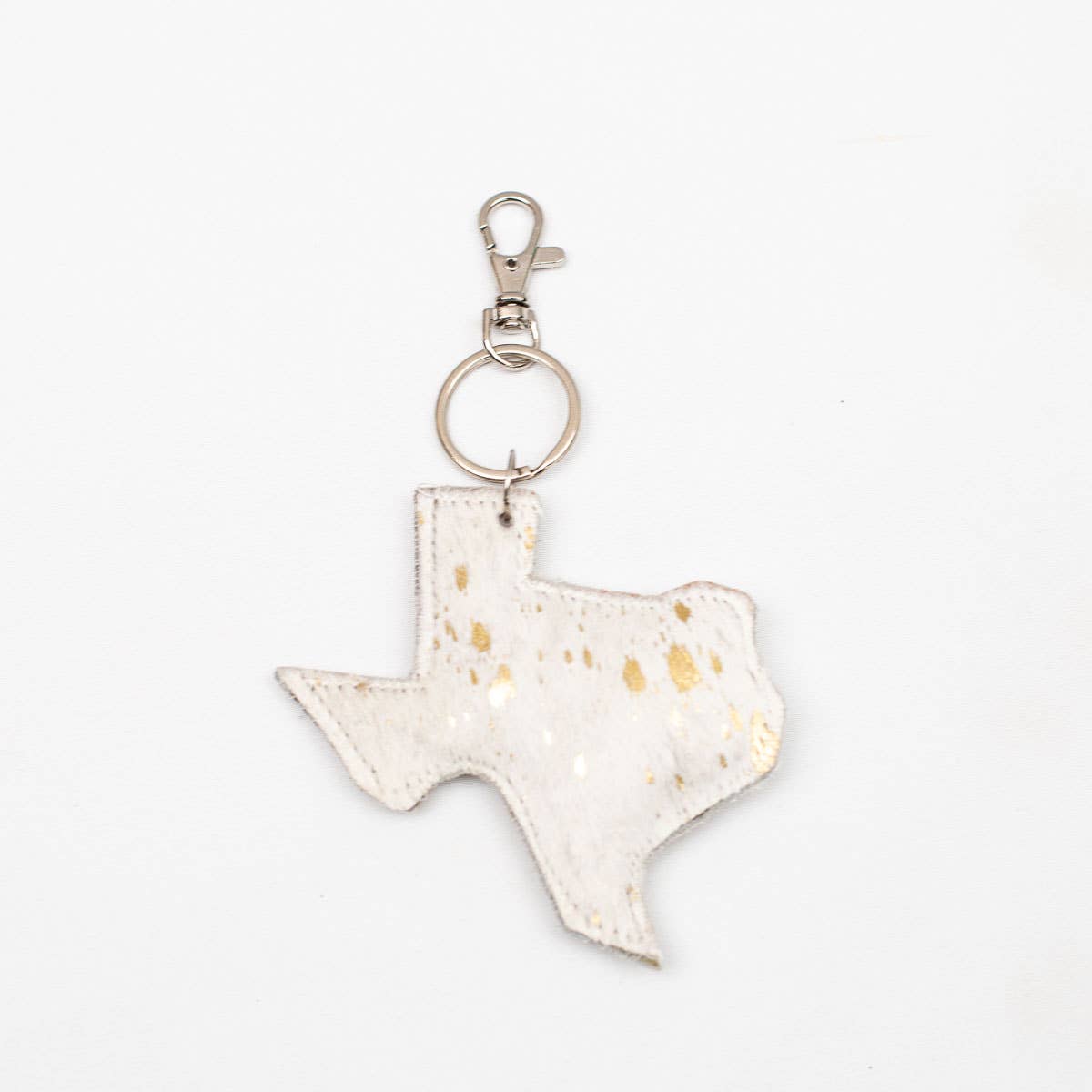 The Royal Standard - Texas Speckled Metallic Hide Keychain Clip   White/Gold   4x4