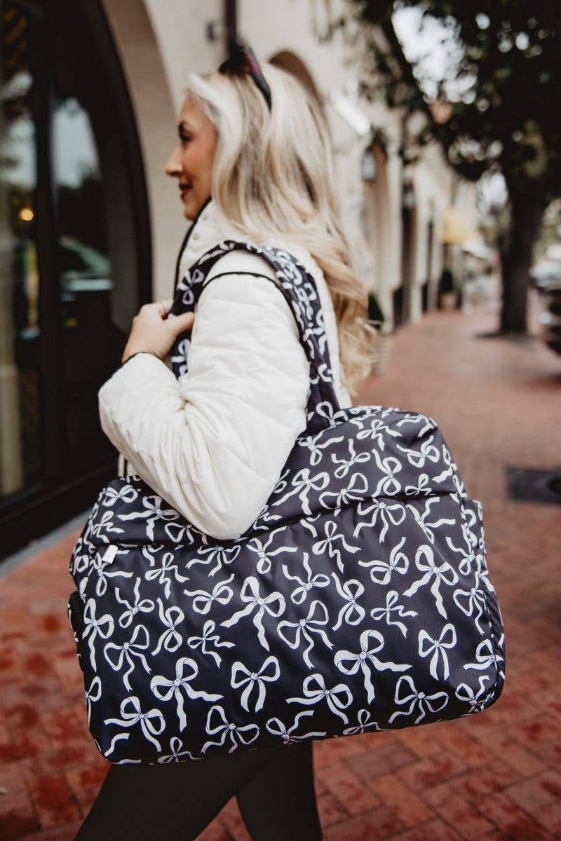 Katydid - Black & White Bows All Over Weekender Bag