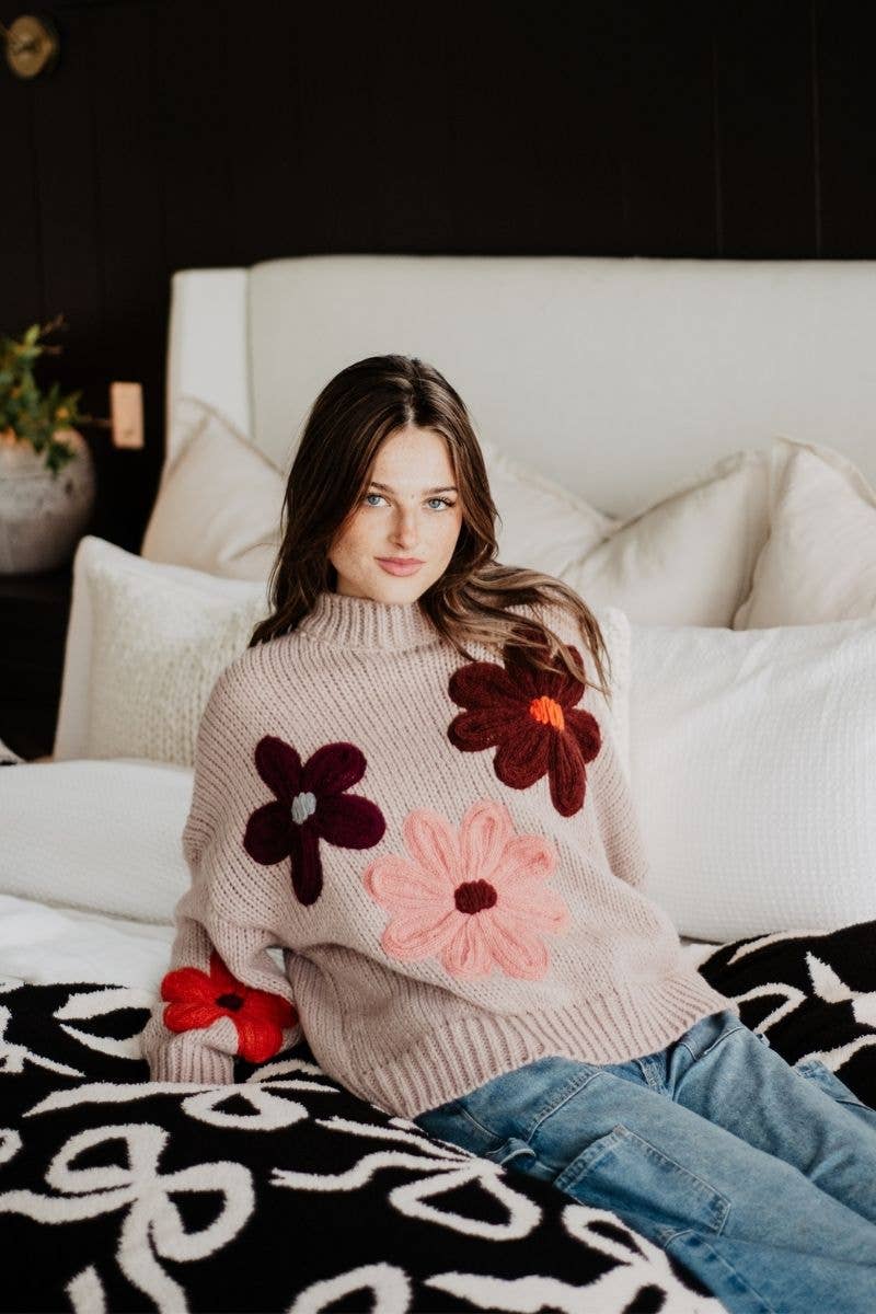 Katydid - Tan Floral Lightweight Knit Sweater