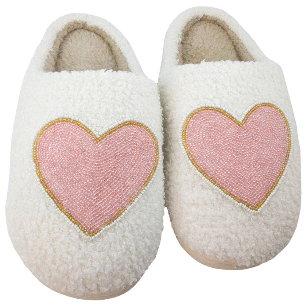 Katydid - Beaded Pink & Gold Heart Slippers