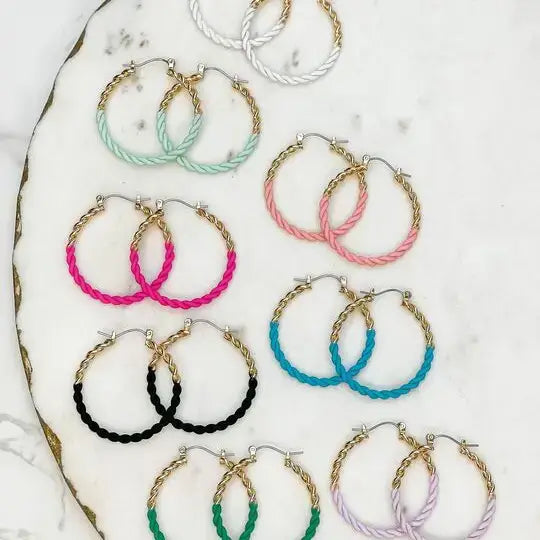 Prep Obsessed Wholesale - Enamel Gold Twist Hoop Earrings
