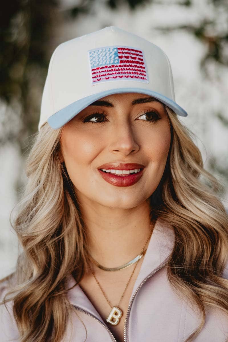 Katydid - American Flag Two-Toned Fitted Hat For Graduation