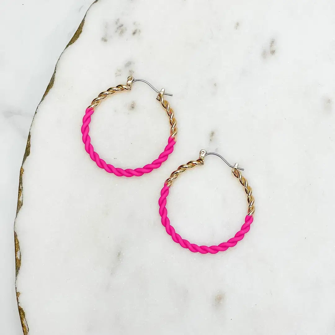 Prep Obsessed Wholesale - Enamel Gold Twist Hoop Earrings