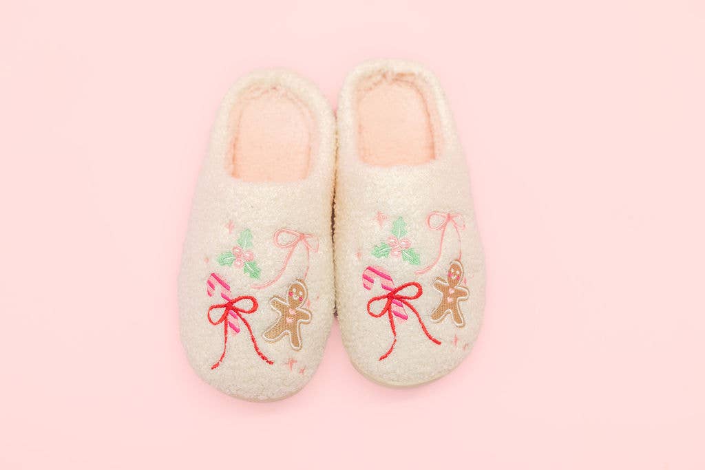 Rock Paper Scissors - Gingerbread Bows - Christmas Sweets Slippers - Adult 4 sizes