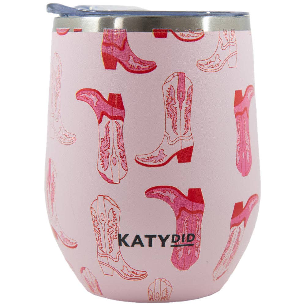 Katydid - Light Pink Western Boots Stemless WINE TUMBLER Cup