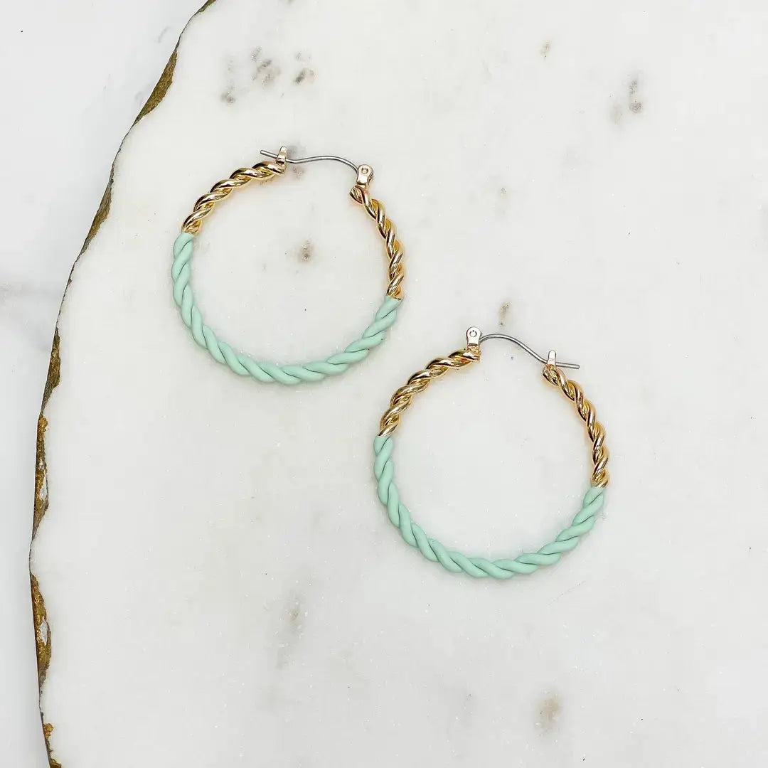 Prep Obsessed Wholesale - Enamel Gold Twist Hoop Earrings