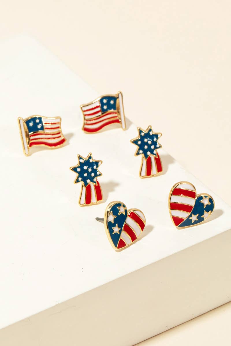 Anarchy Street - Mixed American Theme Epoxy Stud Earrings