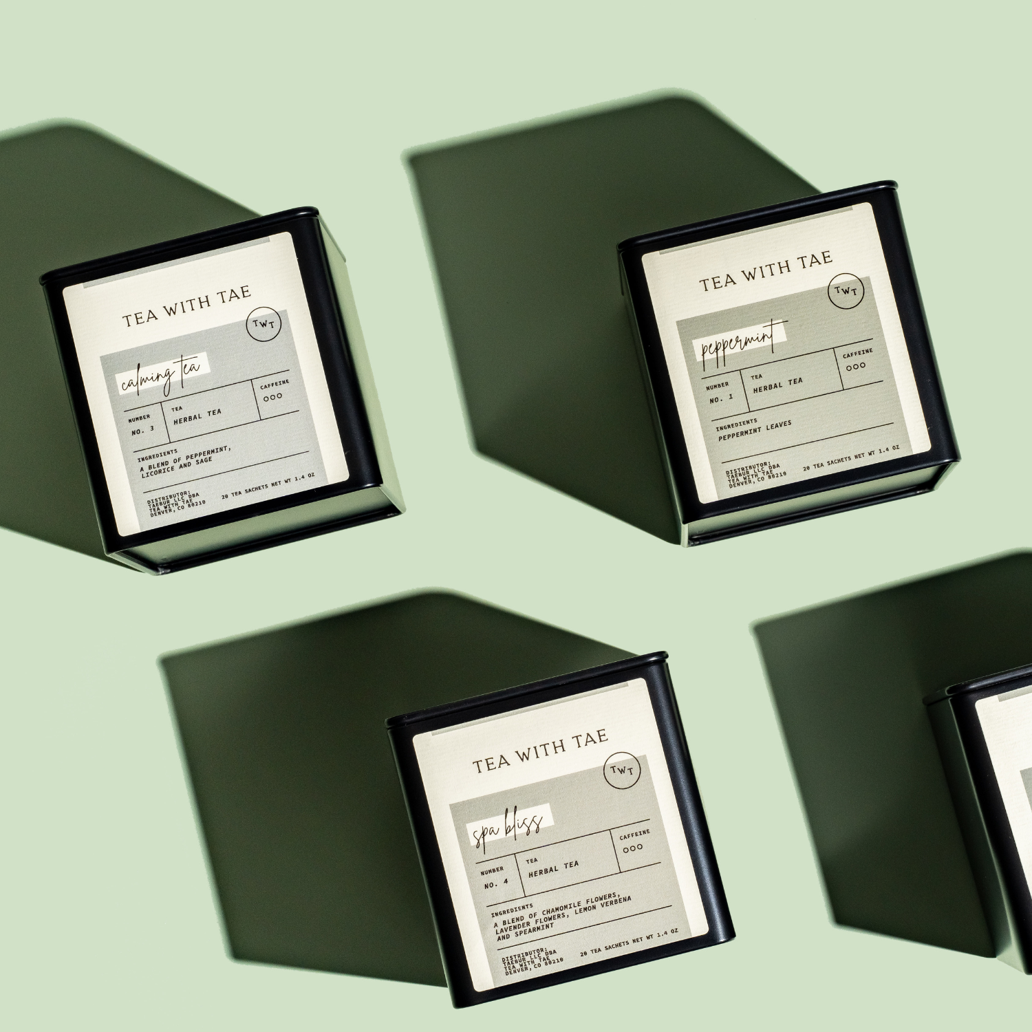 Tea with Tae - Peppermint Herbal Minty Tea Gift Tin (20 tea bags)
