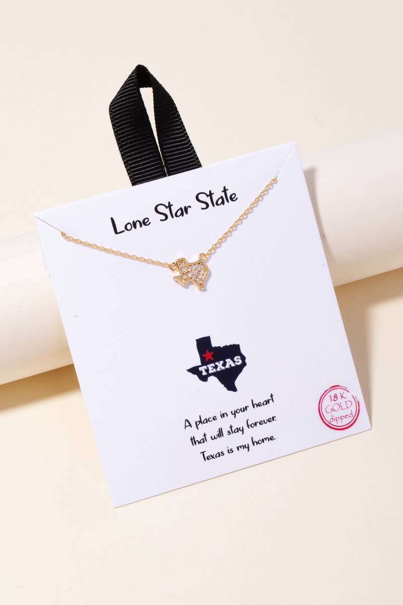 Anarchy Street - Gold Dipped Cz  Texas State Pendant Necklace